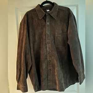 Men’s XL Brown Leather Shell Button Up